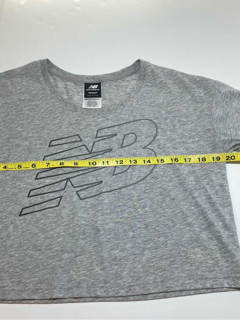 New Balance Light Heather Gray Cropped Logo Tee - Picture 6 of 8